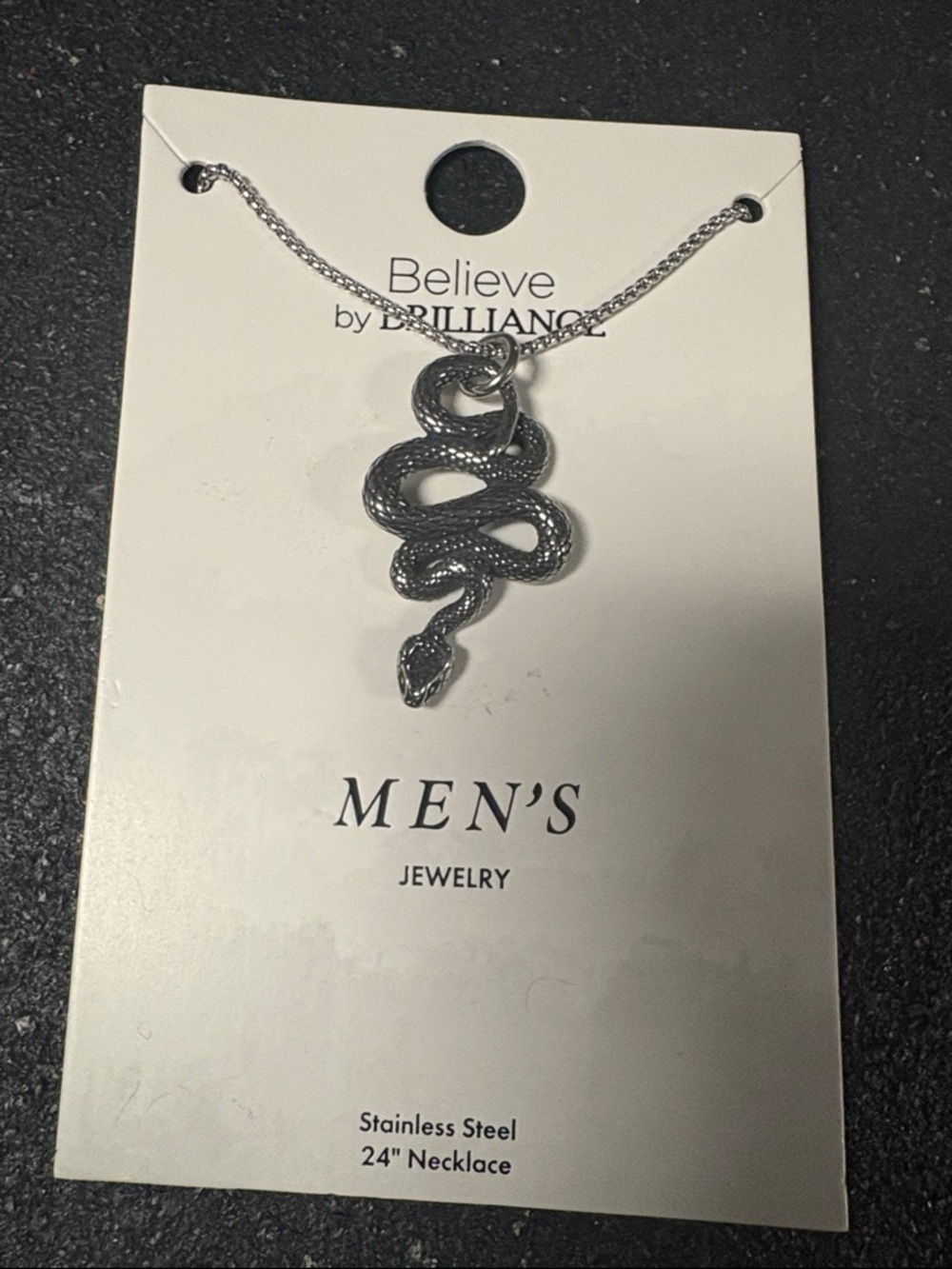 Believe by Brilliance Men's Stainless Steel Snake Pendant Necklace - Silver